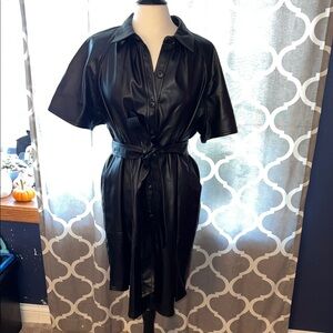 Black Pleather Shirt Dress